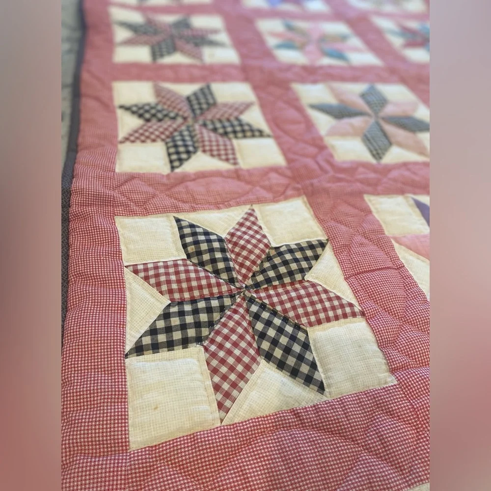 Patchwork Star Quilt - Multicolor 74”/69” Handmade Vintage 60’s
